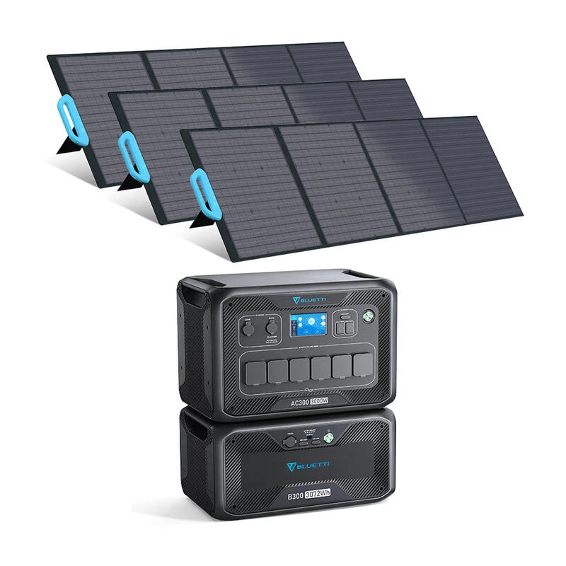Générateur Solaire BLUETTI AC300+B300 Avec 3 Panneaux Solaires PV200 3072Wh 3 Générateur Solaire BLUETTI AC300+B300 Avec 3 Panneaux Solaires PV200 3072Wh