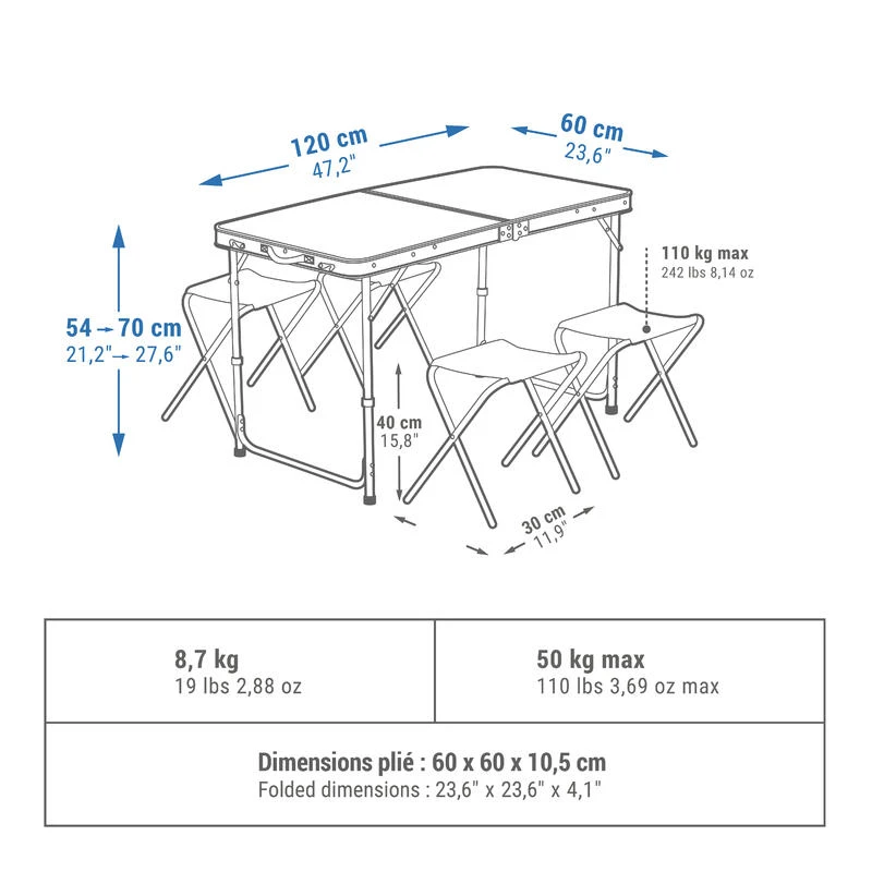 Quechua TABLE DE CAMPING PLIANTE - 4 TABOURETS - 4 À 6 PERSONNES 4 Quechua TABLE DE CAMPING PLIANTE - 4 TABOURETS - 4 À 6 PERSONNES – Image 2